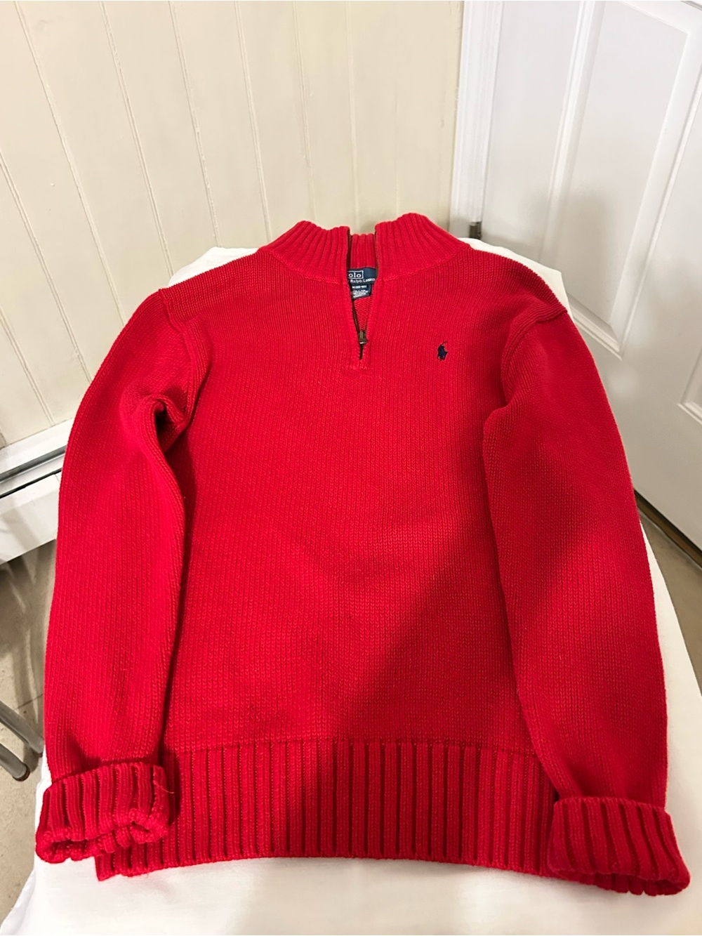 Polo by Ralph Lauren Boys Red Quarter-Zip 100% Cotton Sweater Size M (10-12)